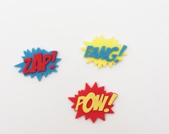 Edible Set of 3 Super Hero Speech Cake Plaques. Ready for immediate dispatch