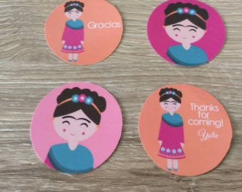 Frida Kahlo Stickers, Frida Kahlo Birthday Party Stickers, Favor tag Stickers, Personalized Party Favor, Mexican Fiesta Sticker, Frida Kahlo