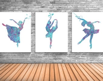 Ballerina, Ballet Art, Dance Studio Decor, Ballerina Watercolor Painting, Set of Three Limited Edition Prints - DS6