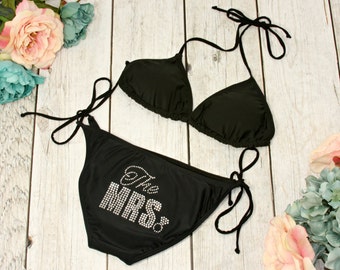 The Mrs Bikini. Mrs Swimsuit. Bride. Bride Swimsuit. Honeymoon Bikini. Honeymoon Swimsuit. The Mrs. Ring. Newlywed. Bride Two Piece.