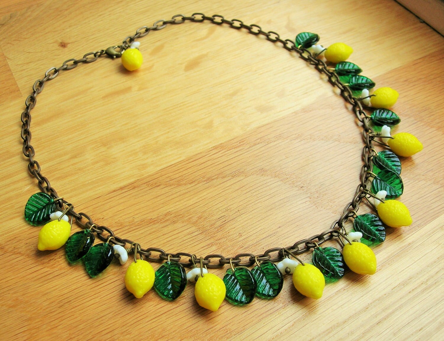 Lemon necklace 40's inspired czech glass citrus by SofiasGarden