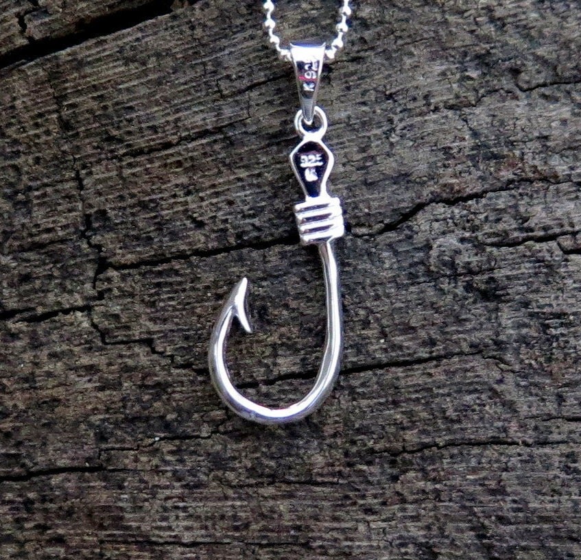 Hawaiian Tribal Fish Hook Sterling Silver Pendant Design 23