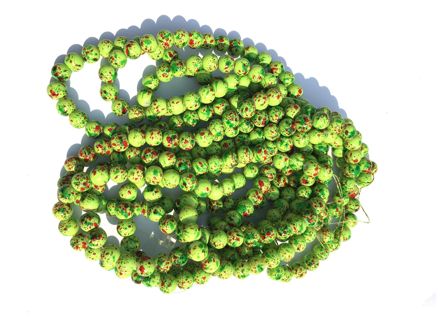 8mm beads bright green speckled ceramic beads paint