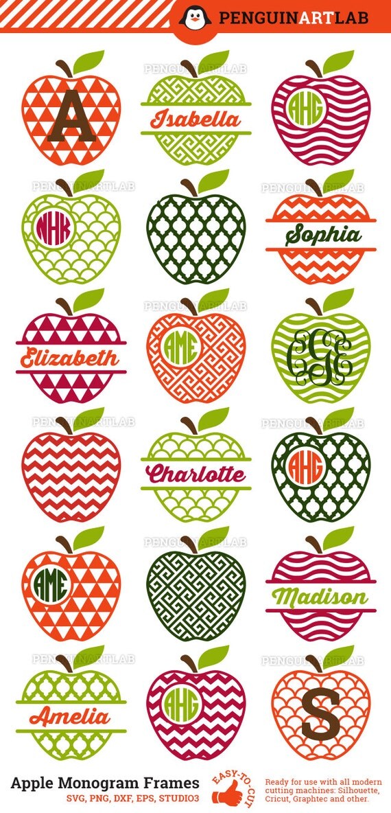 Download Apple Monogram Frames and Split SVG Cutting Files by PenguinArtLab