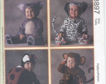 Toddler Koala bear, Dalmatian, Lady bug and Monkey costumes pattern in size 4 McCalls Costumes 8897 UNCUT & factory folded (1997) K0493