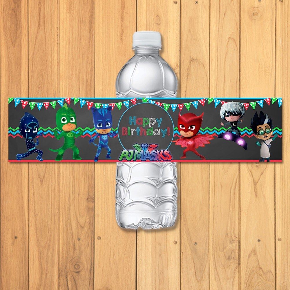Pj Masks Drink Label Chalkboard Pj Masks Water Bottle Wrap