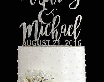 Wedding Cake Topper, Cake Topper Silver, Wood Cake Topper, Silver Glitter Cake Topper, cake topper anniversary, silver anniversary gift