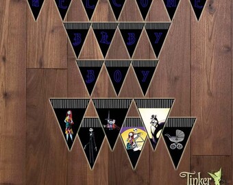 INSTANT DOWNLOAD The Nightmare Before Christmas Baby Shower Party Banner - Digital File -Printable- Jack Skellington Welcome Baby BoyBanner