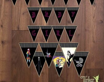 INSTANT DOWNLOAD The Nightmare Before Christmas Baby Shower Party Banner - Digital File-Printable- Jack Skellington Welcome Baby Girl Banner