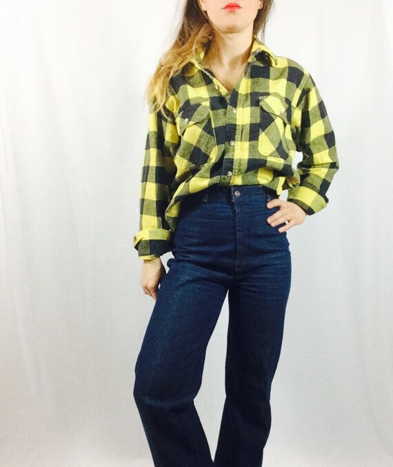 womens yellow plaid flannel shirt