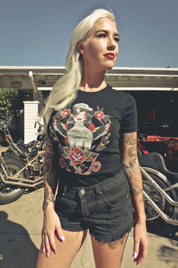 Biker girl Tshirt in Black size S M LXL2XL design by