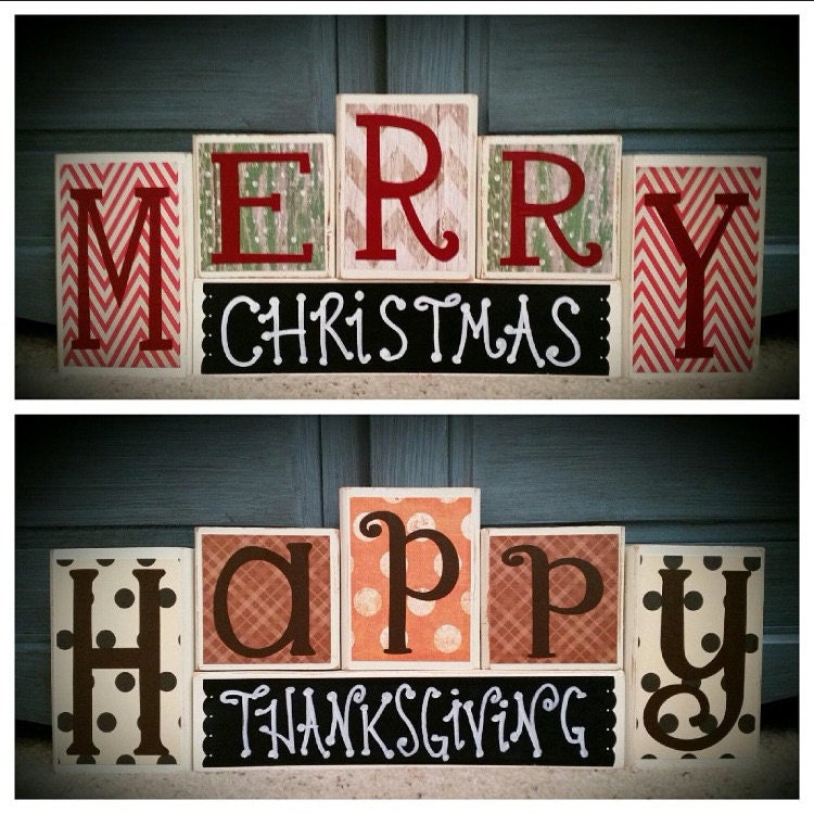 Happy Thanksgiving Merry Christmas Custom Reversible Wooden