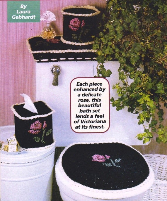 Crochet Rose Bathroom Set Pattern, Bathroom Set Pattern, Bathroom Home Decor Digital Download