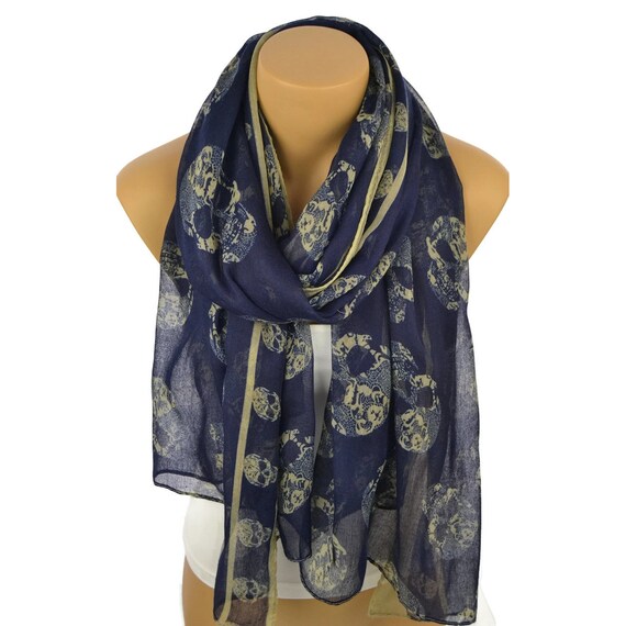 Navy Blue Skull Scarf Cotton Scarf Infinity Scarf by fairywomen