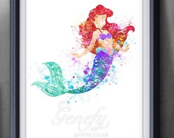 Disney Ariel Little Mermaid Watercolor Poster Print - Wall Decor - Artwork- Watercolor Painting - Watercolor Art - Kids Decor- Nursery Decor