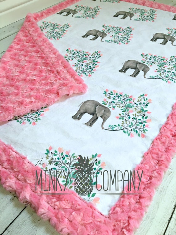 Elephant Baby Blanket Designer Minky Pink