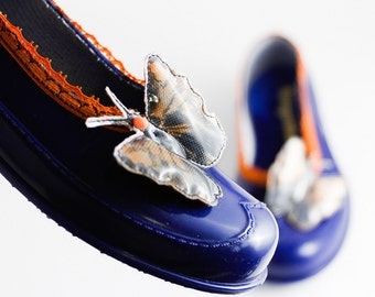 Navy Bridesmaid, Navy Wedding, Boho Chic Shoes, Romantic Shoes, Shoe Clips, Colour Shoes, Rubber Shoes, Fashion Flats, Girls Shoes