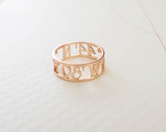 30% OFF - Dainty Coordinates Ring - Latitude Longitude Ring - Personalized Latitude Longitude Jewelry - Location Ring - Christmas Gift