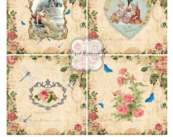 Digital Scrapbook Paper Vintage Digital Download Digital Images Valentines Day Coasters Printable Valentine Cards Digital Valentines Shabby
