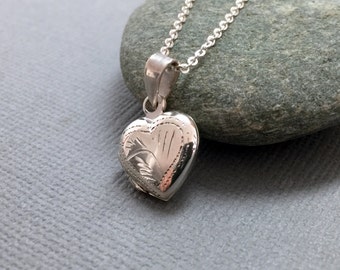 Sterling silver heart locket necklace, Love necklace, Dainty delicate silver heart, Puffed heart locket pendant, Simple everyday jewelry