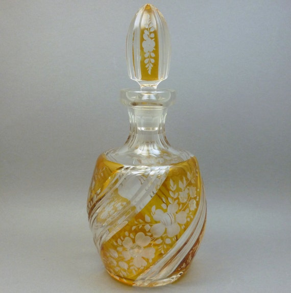 Download Czech Bohemian Amber Cut to Clear Decanter Vintage Yellow Gold Yellowimages Mockups