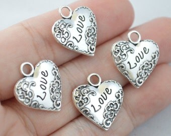 5 Pcs Heart Charms Love Charms Antique Silver Tone 18x20mm - YD0404