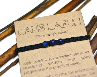 Lapis Lazuli bracelet. Handmade macrame bracelet. Gemstone, stone, crystal. Gift with meaning, card. Magic jewelry, jewellery. Healing.