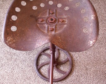 Rustic Vintage Tractor Seat and Head Gate Gear/Cog Made in to a Bar Stool with foot rest and stabilizer Custom made