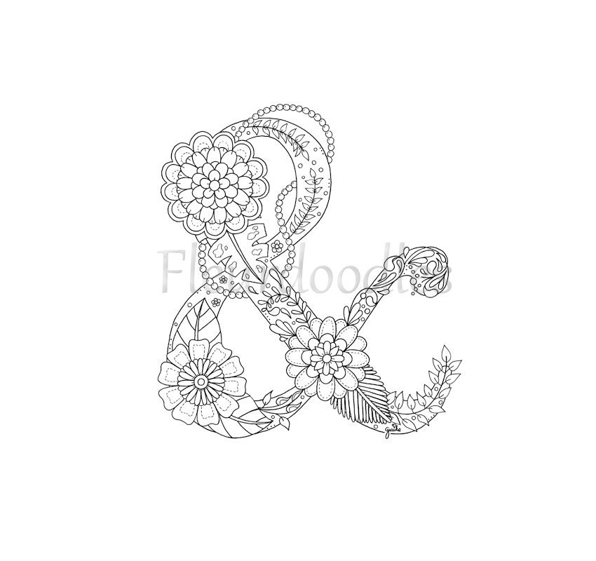 adult coloring page floral letters alphabet & by Fleurdoodles