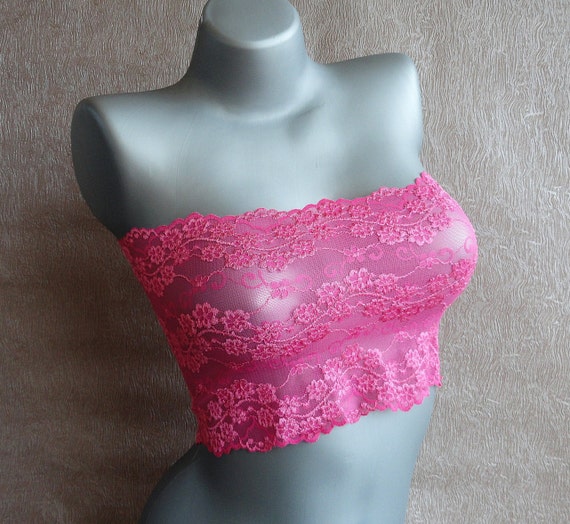 Pink Lace Bandeau Top Tube Top Lace Bralette Halter Bra