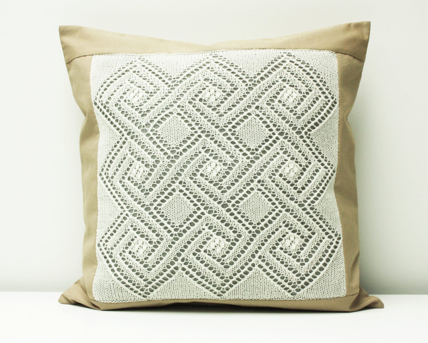 Shabby Chic Knit Pillow Hand Knit Lace Pillow Cottage Chic