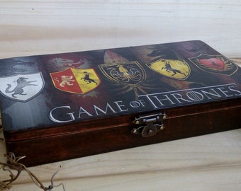 Game of Thrones box Gift for men wooden box Money box Gift for him Keepsake box Black Jewelry box Gift for fans Holder business card GoT