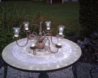 Antique Brass Chandelier Lamp ReFurbished Into Outside Solar Hanging Garden Light! Must See! No Electrical Cord or Outlets Needed.