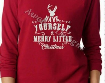 Have Yourself a Merry Little Christmas Terry Raw‑Edge 3/4‑Sleeve Raglan Tee, Xmas shirt, holiday party shirt, Christmas Sweater