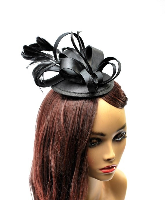 Black Satin Headband on alligator clips by QueenSugarBee on Etsy