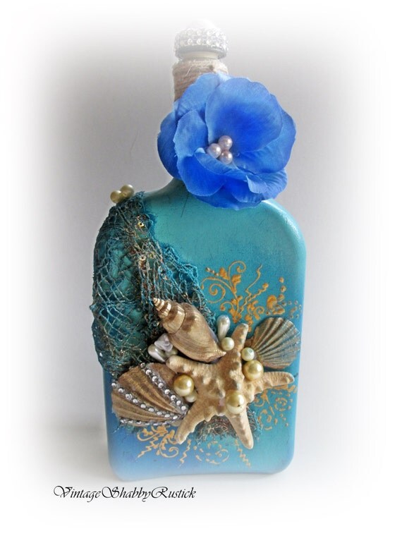 Beach Glass Bottle. Glass Bottle. Beach Wedding Decor. Beach