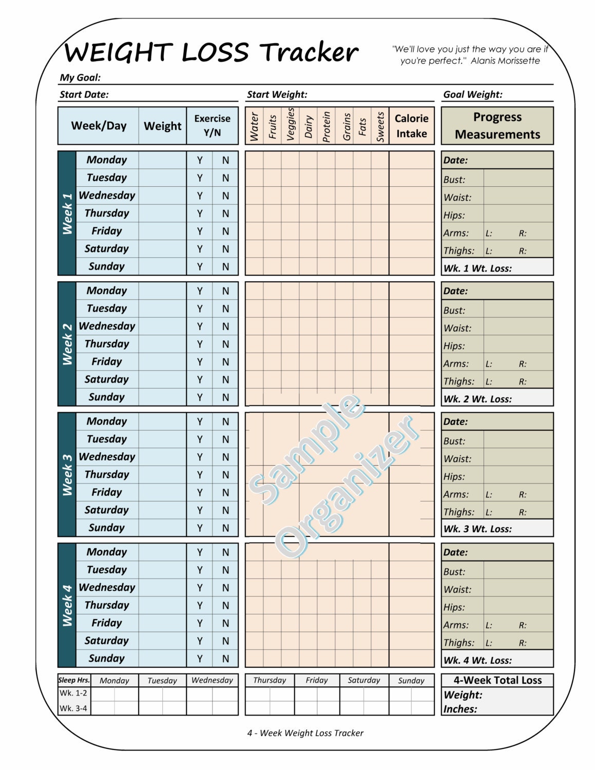 downloadable weekly weight loss tracker template instagram