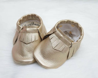 Baby Moccs, -Baby Moccasins, -Gold Moccs, -Fringe Baby Moccs.