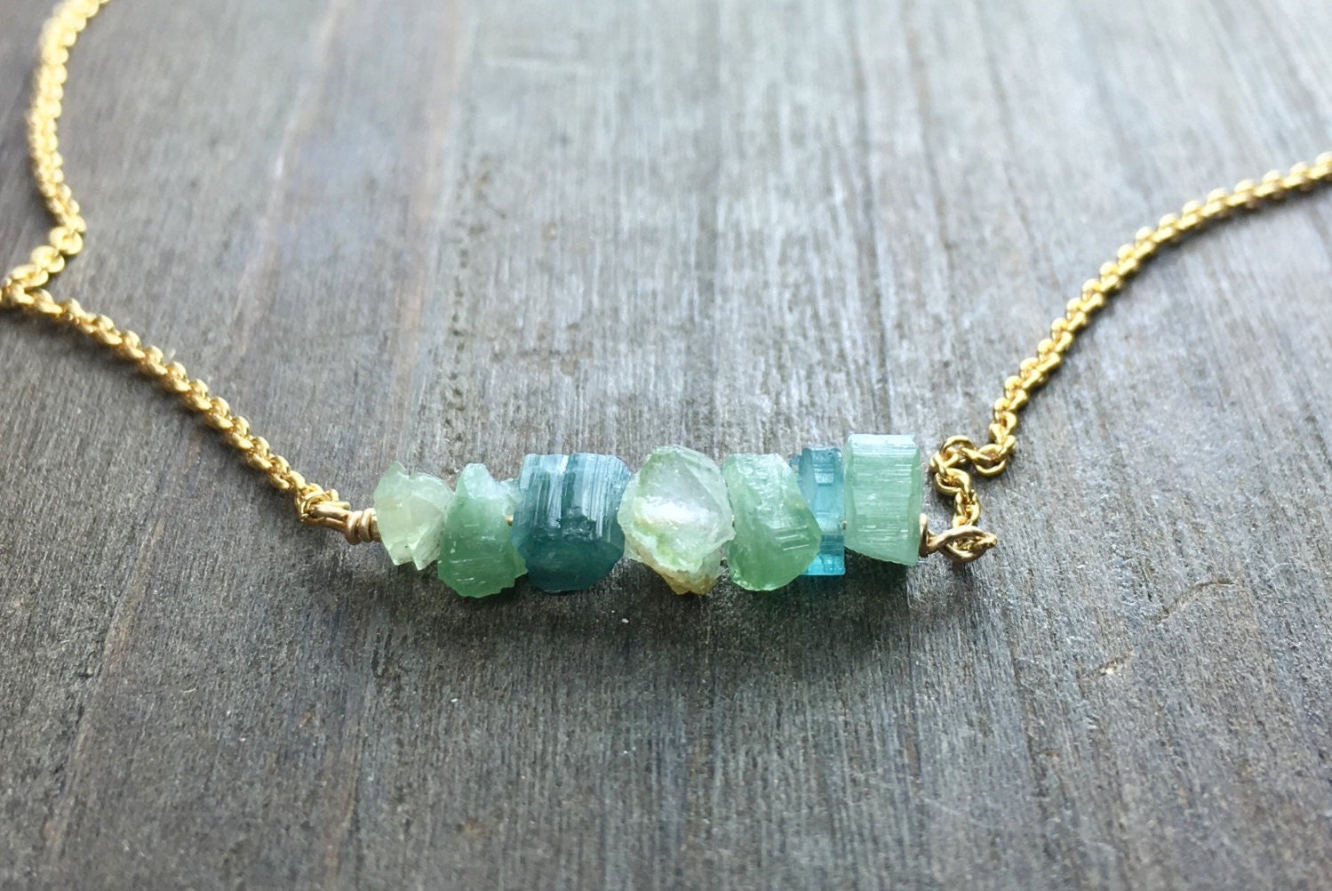 Green tourmaline necklace raw tourmaline necklace by DearestRosali