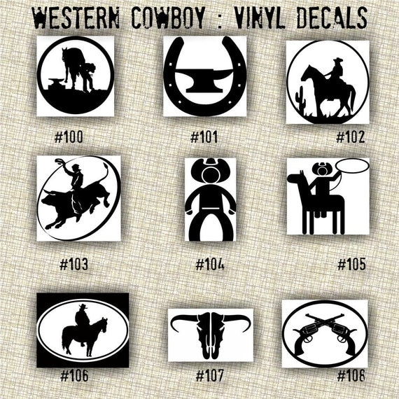 COWBOY vinyl decals 100-108 western vinyl by CreativeStudio805