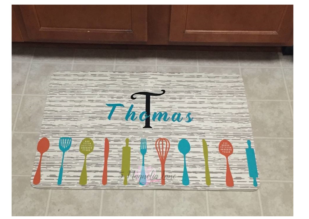 Personalized Kitchen Mat Utensils Name Monogram by 5MagnoliaLane
