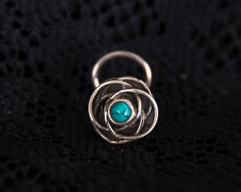 Turquoise nose stud large ornate sterling silver indian tribal ethnic afghan rose flower body jewellery nose ring piercing NS7