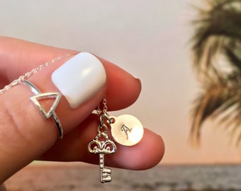 Key Necklace - Sterling Silver Key Necklace - Personalised Disc Necklace - Dainty Key Necklace - Love Key Necklace - Layering Necklace