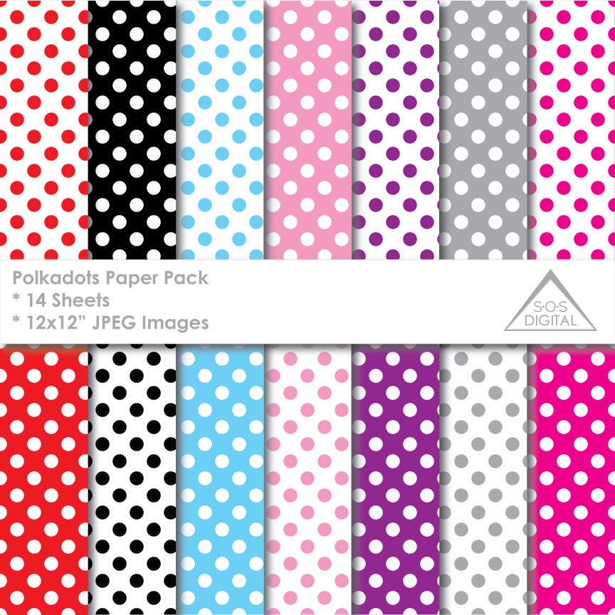 Polkadot Papers, Polka dot Pattern Papers, Colorful dots, multipack, printable jpeg papers ...