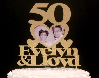 Anniversary Cake Topper Gold, Name Cake Topper, Custom Anniversary Cake Topper, Anniversary Cake Topper Glitter, Gold Anniversary Topper