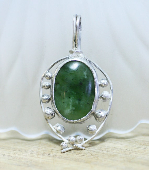 Large Natural BC British Columbia Jade Pendant in Solid