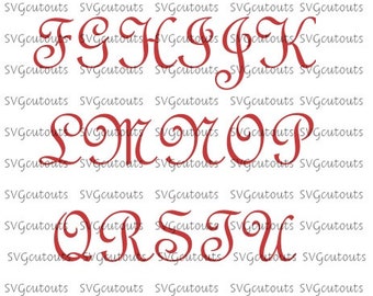 French Script Font Monogram Alphabet Design, SVG, Eps, Dxf Formats, Cutting Machines, Silhouette, Cricut, Scan N Cut, INSTANT DOWNLOAD