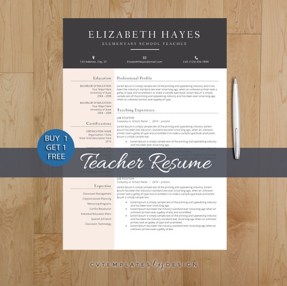 Teacher Resume Template CV Template for MS by cvtemplatesbydesign