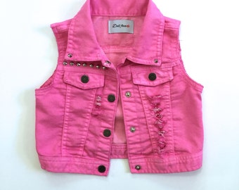 Girls' Leopard Studded Denim Vest // Size 2T by DollFaceClothingxo