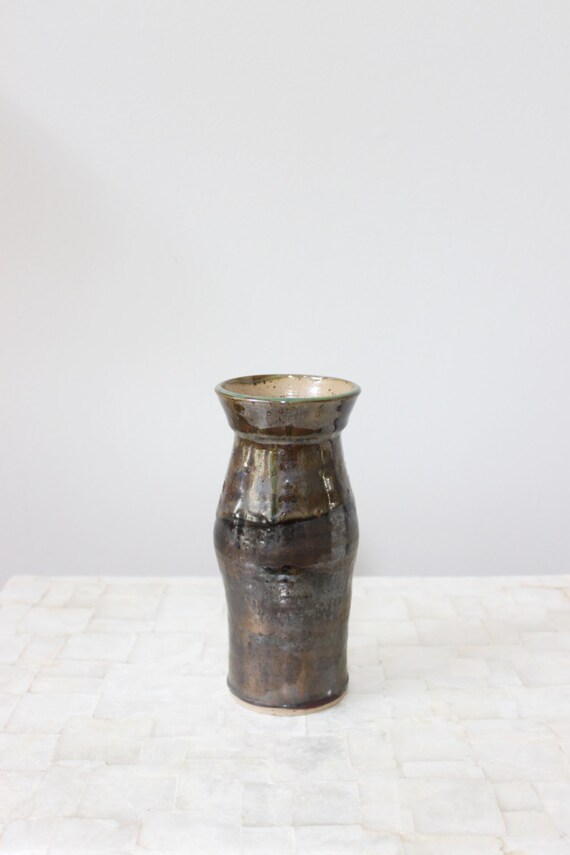 Gold speckled stoneware vase Wheelthrown by GuestHousePottery